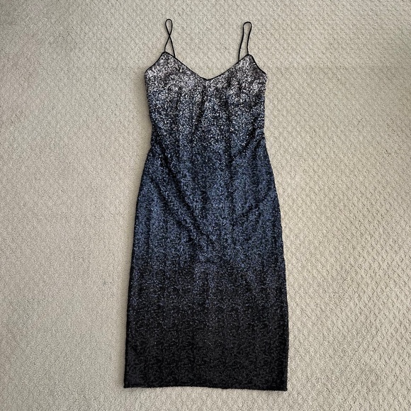 Laundry By Shelli Segal Black/Blue Ombre Sequin Cocktail Slip Dress 12 NWT Sexy - Picture 1 of 12
